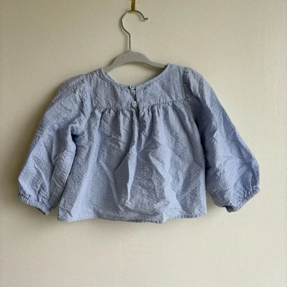 Zara Baby Girl Seersucker Long Sleeve Smocked Light Blue Top Size 9-12m - Picture 6 of 6